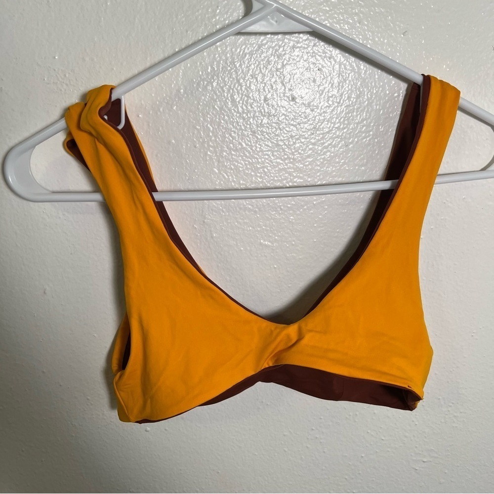 L*Space Women's One Wave Reversible Bikini Top Tan Brown Orange V-Neck Strappy - Picture 9 of 9